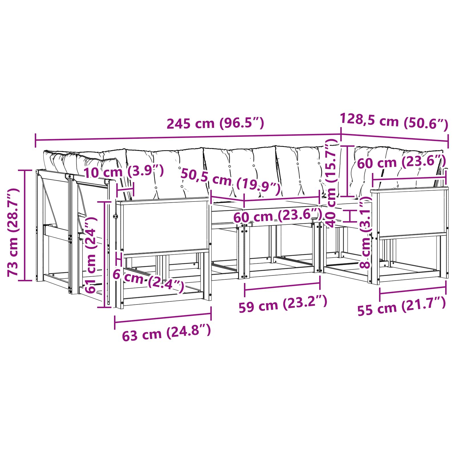 Set vanjskih sofa 6 pcs Prirodna i Svjetlosiva
