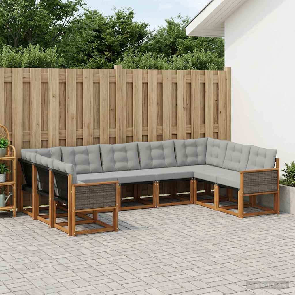 Set vanjskih sofa s jastukom 9 pcs Prirodna i Svjetlosiva