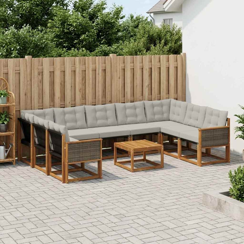 Set vanjskih sofa s jastukom 10 pcs Prirodna i Svjetlosiva