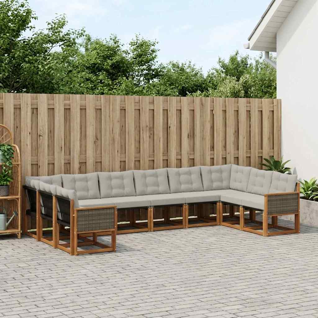 Set vanjskih sofa s jastukom 10 pcs Prirodna i Svjetlosiva
