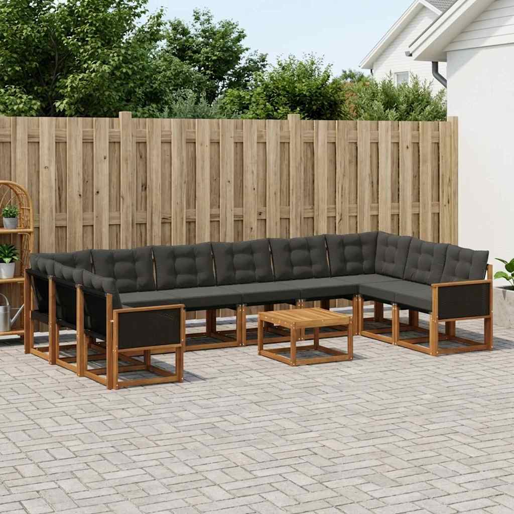 Set vanjskih sofa s jastukom 11 pcs Prirodna i crna