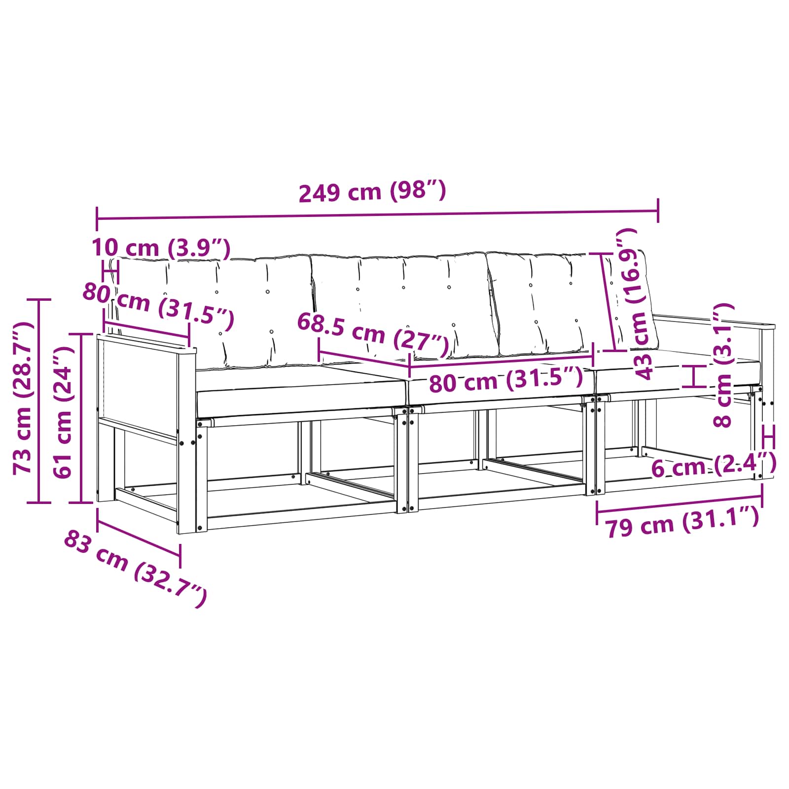 Set vanjskih sofa s jastukom 3 pcs Prirodna i krem