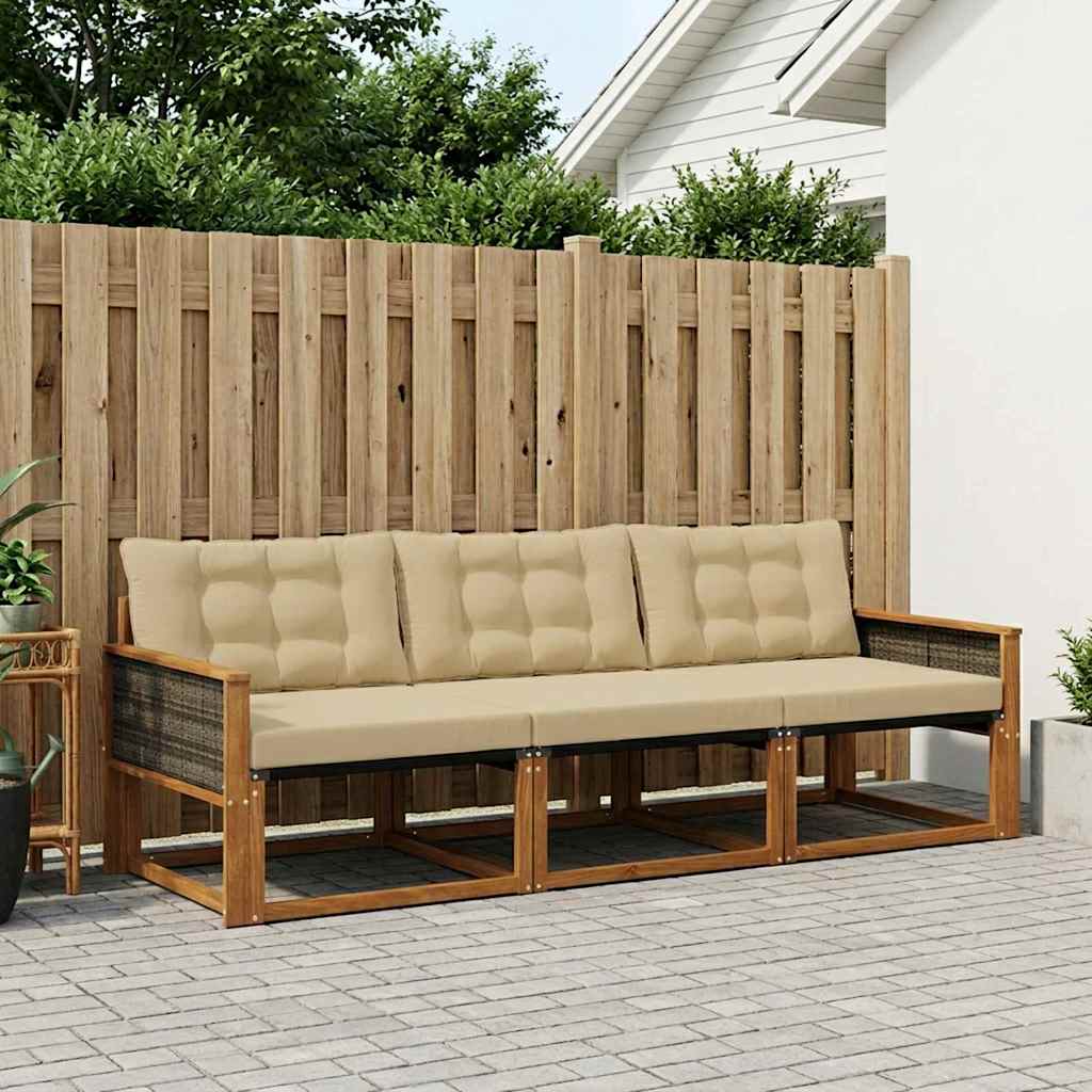 Set vanjskih sofa s jastukom 3 pcs Prirodna i bež