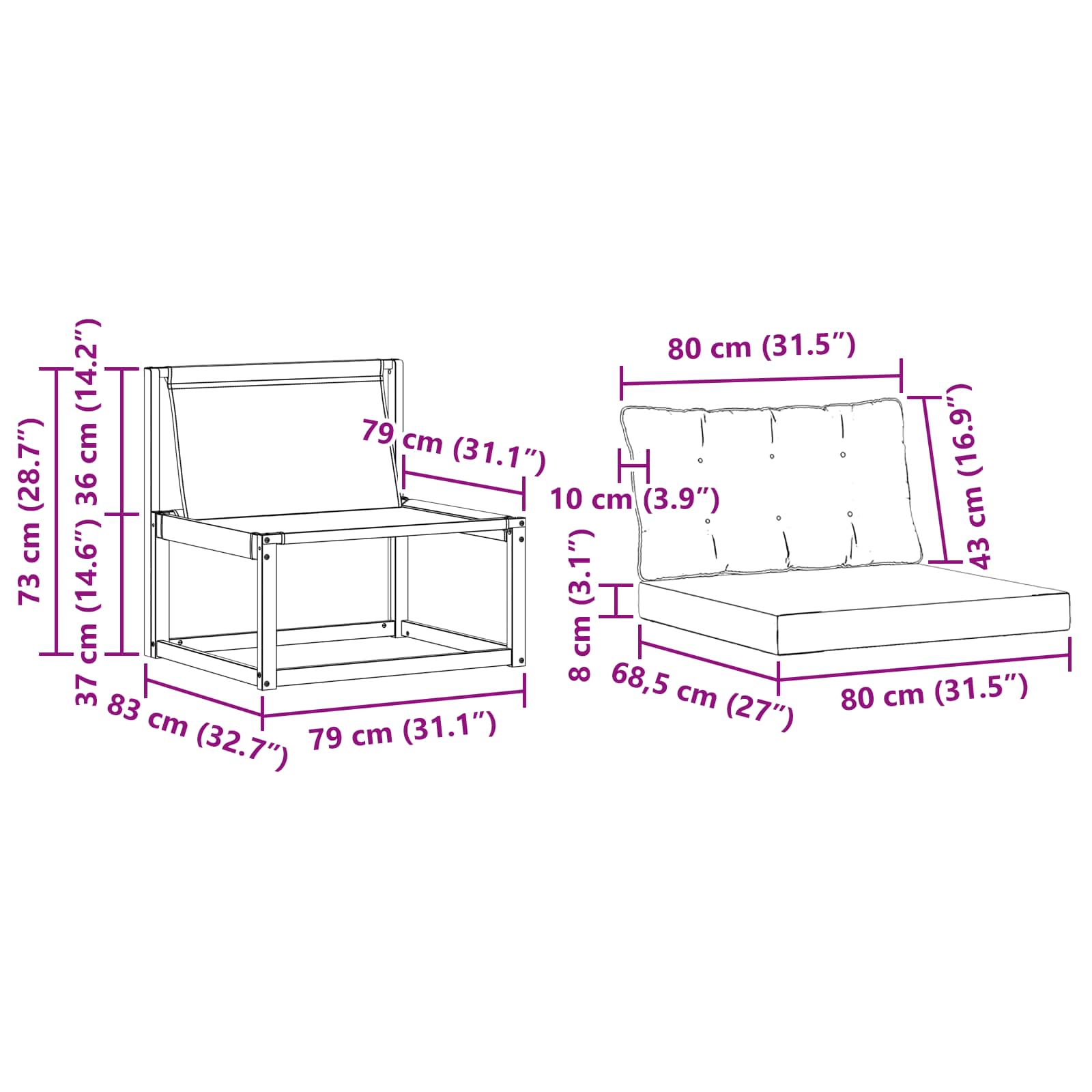 Set vanjskih sofa 3 kom. Prirodna i crna