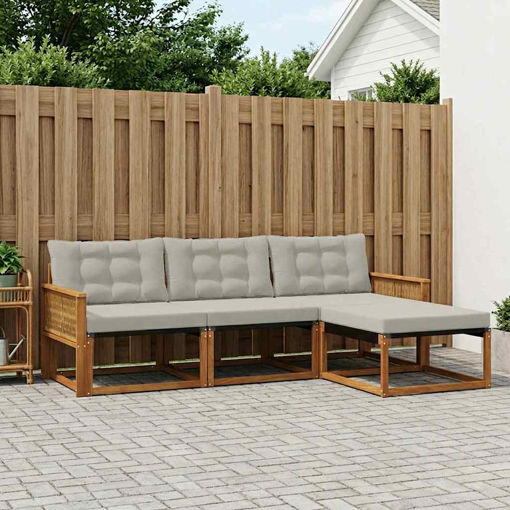 Set vanjskih sofa s jastukom 4 pcs Prirodna i svjetlosiva