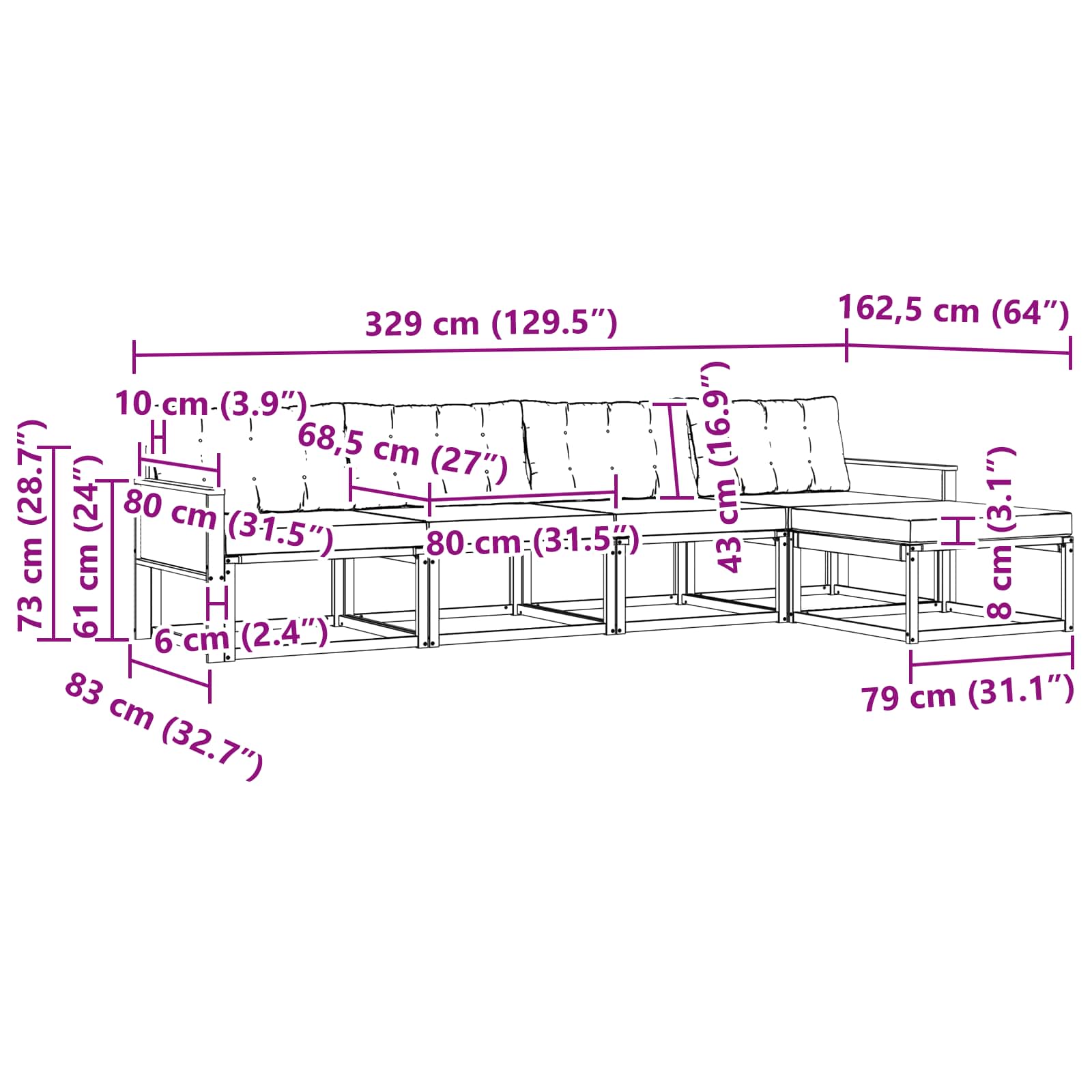 Set vanjskih sofa s jastukom 5 pcs Prirodna i svjetlosiva