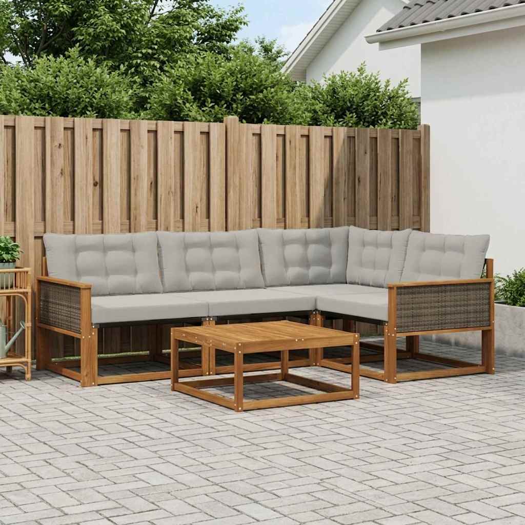 Set vanjskih sofa s jastukom 5 pcs Prirodna i svjetlosiva