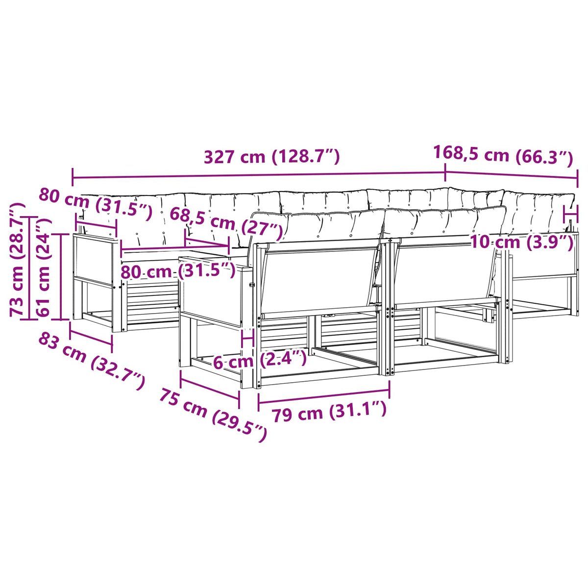 Set vanjskih sofa 7 kom. Prirodna i svjetlosiva