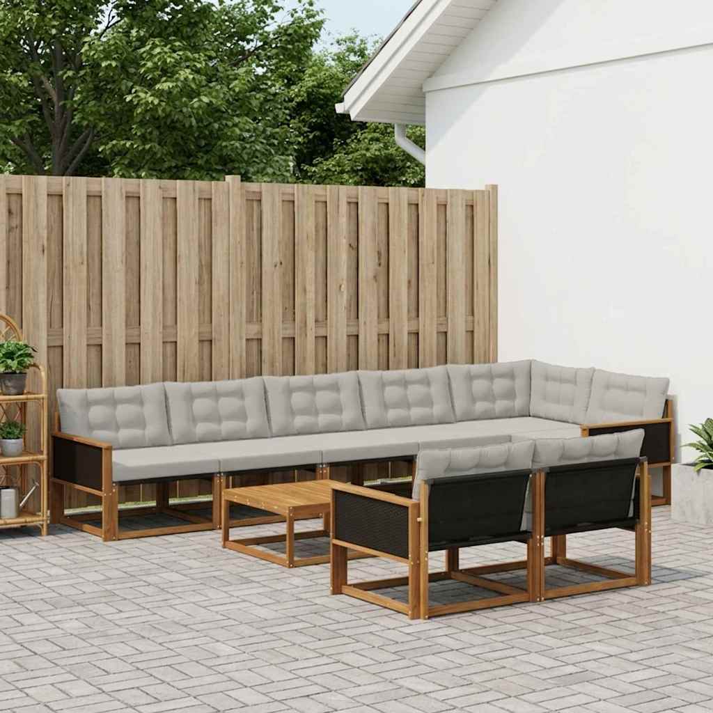 Set vanjskih sofa s jastukom 9 pcs Prirodna i svjetlosiva