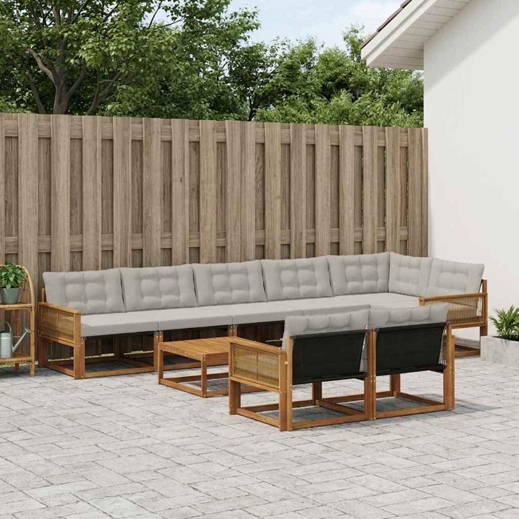 Set vanjskih sofa s jastukom 9 pcs Prirodna i svjetlosiva