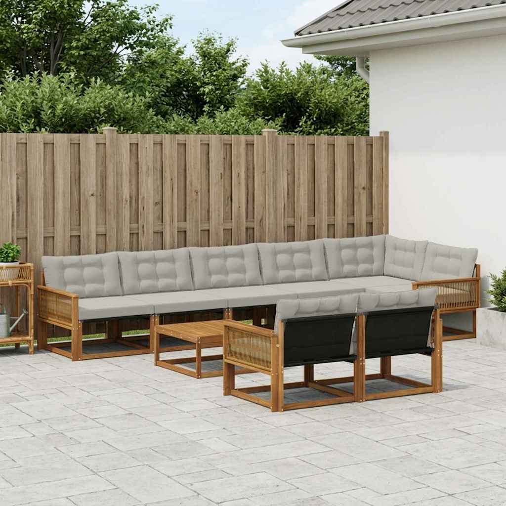 Set vanjskih sofa s jastukom 9 pcs Prirodna i svjetlosiva