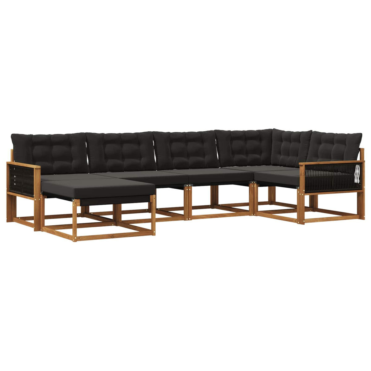 Set vanjskih sofa 6 kom. Prirodna i crna Čvrsto drvo akacije