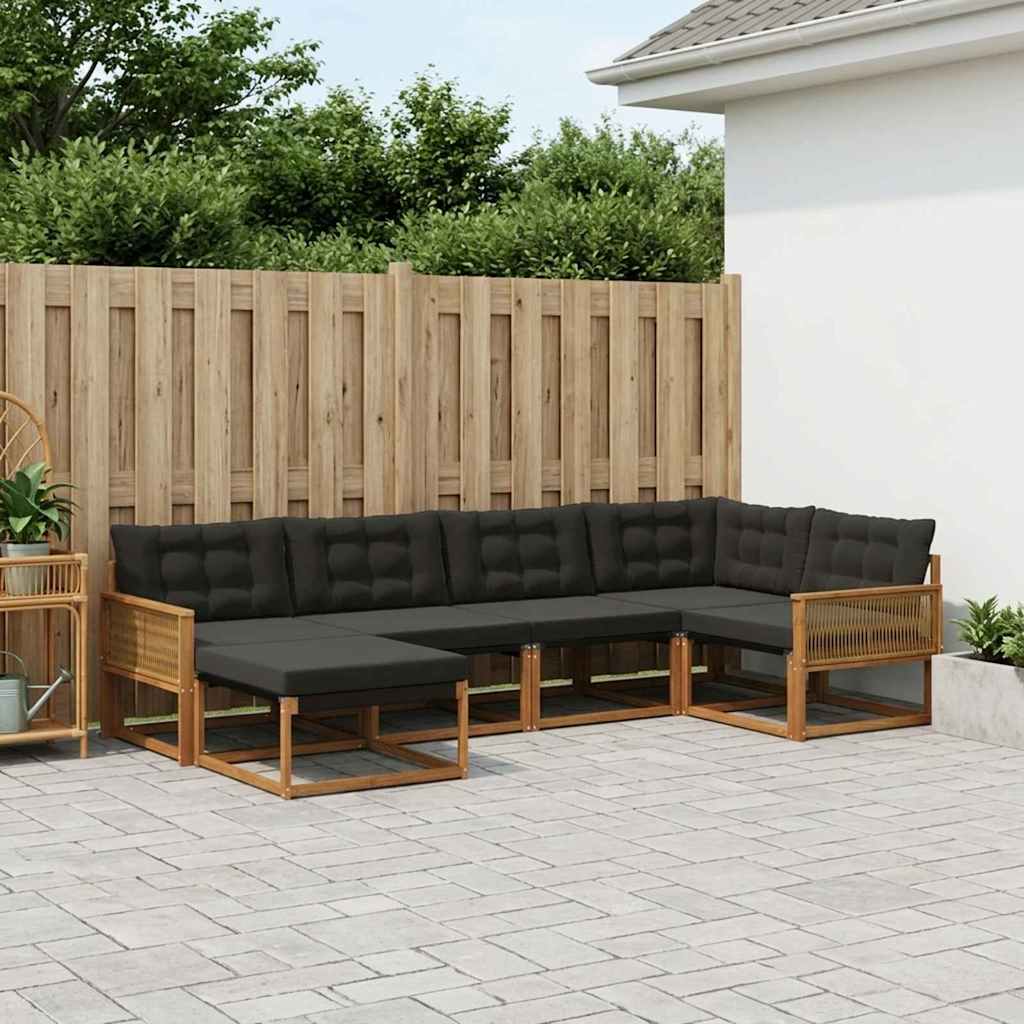 Set vanjskih sofa 6 kom. Prirodna i crna Čvrsto drvo akacije