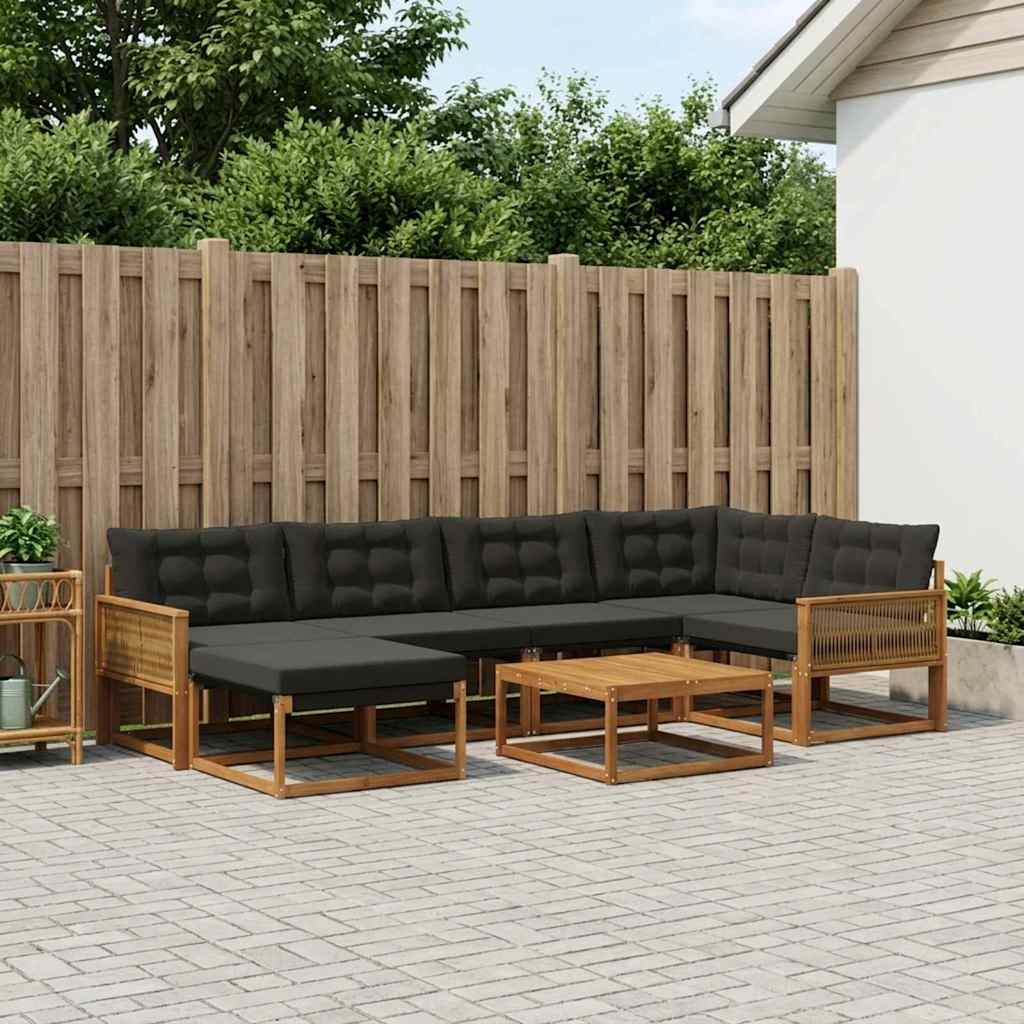 Set vanjskih sofa 7 pcs Prirodna i crna Čvrsto drvo akacije