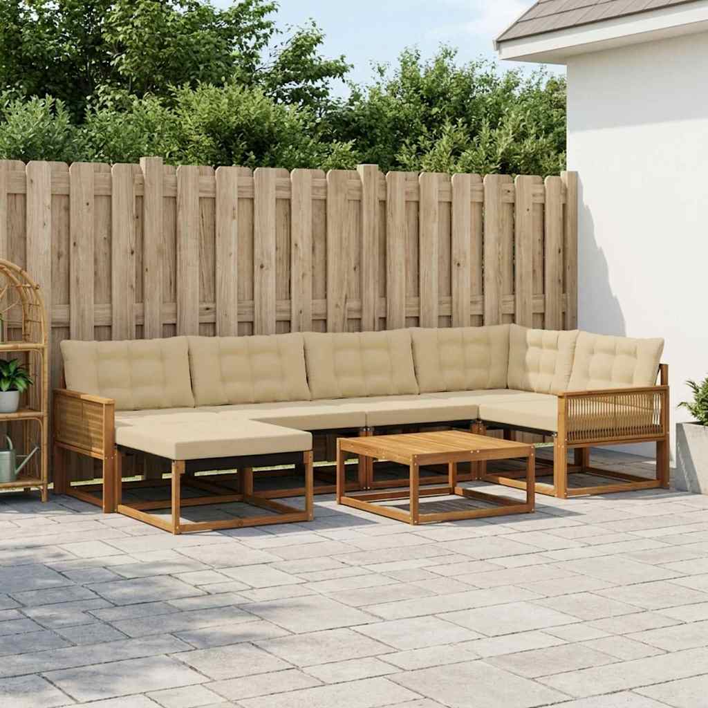 Set vanjskih sofa 7 pcs Prirodna i bež Čvrsto drvo akacije