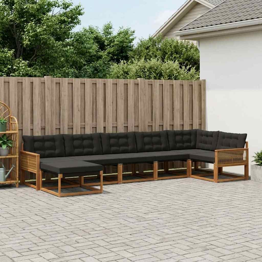 Set vanjskih sofa 7 kom. Prirodna i crna Čvrsto drvo akacije