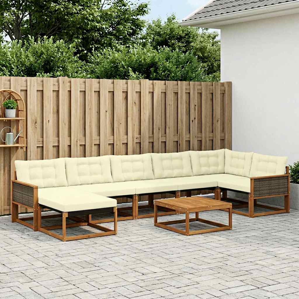 Set vanjskih sofa 8 pcs Prirodna i krem Čvrsto drvo akacije