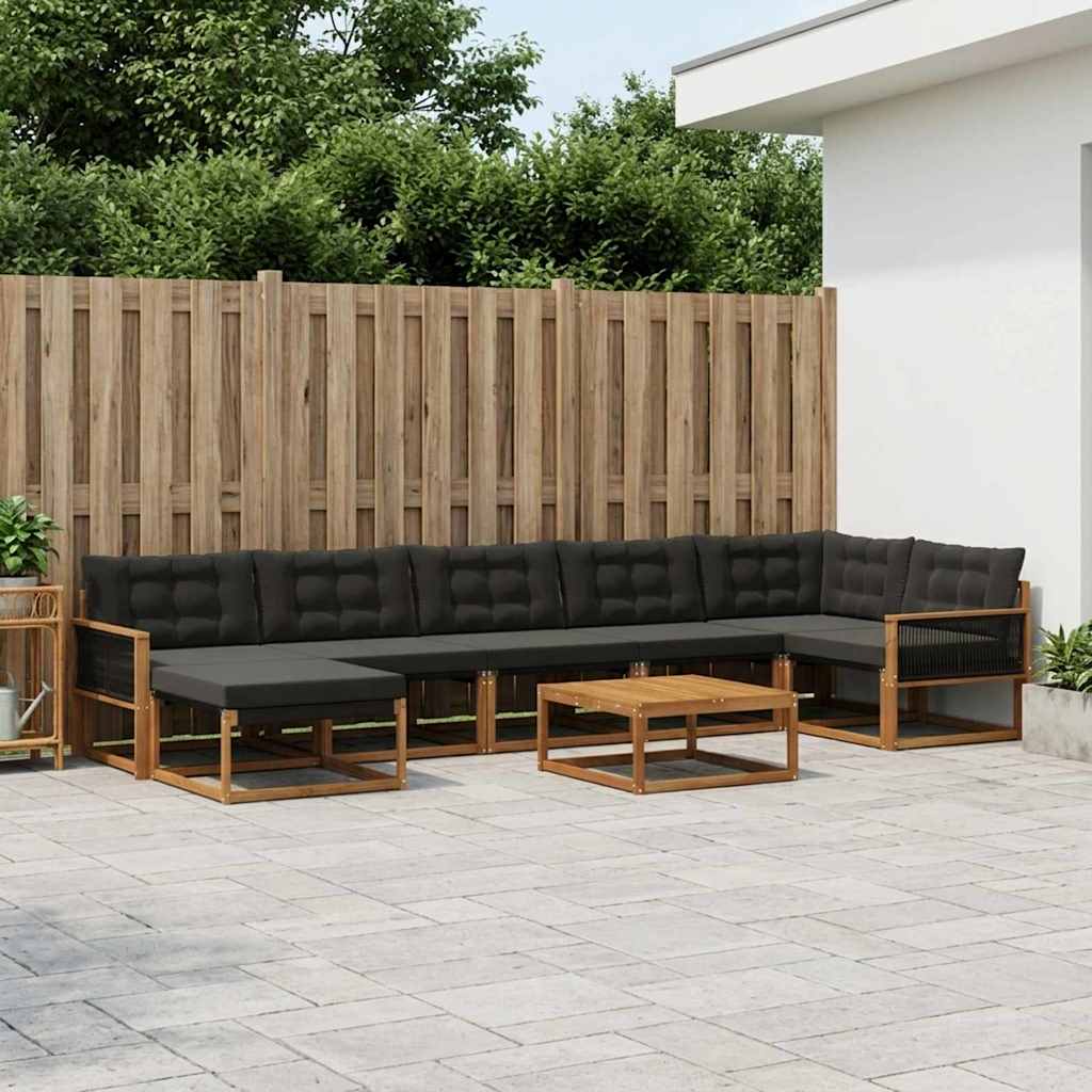 Set vanjskih sofa 8 pcs Prirodna i crna Čvrsto drvo akacije