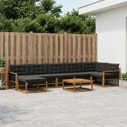 Set vanjskih sofa 8 kom. Prirodna i crna Čvrsto drvo akacije