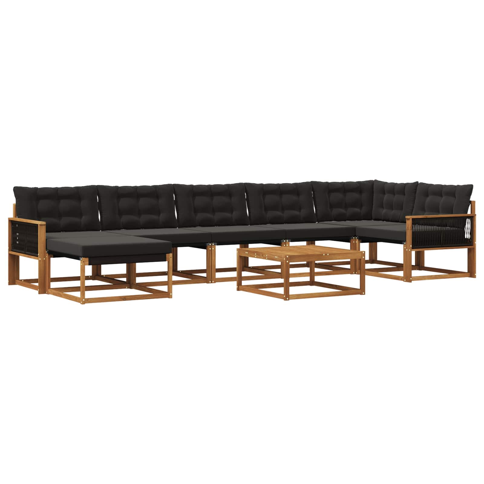 Set vanjskih sofa 8 kom. Prirodna i crna Čvrsto drvo akacije