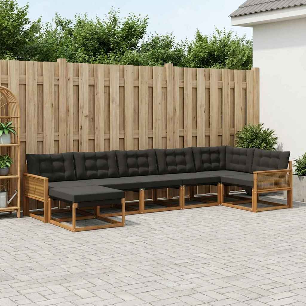 Set vanjskih sofa 8 pcs Prirodna i crna Čvrsto drvo akacije