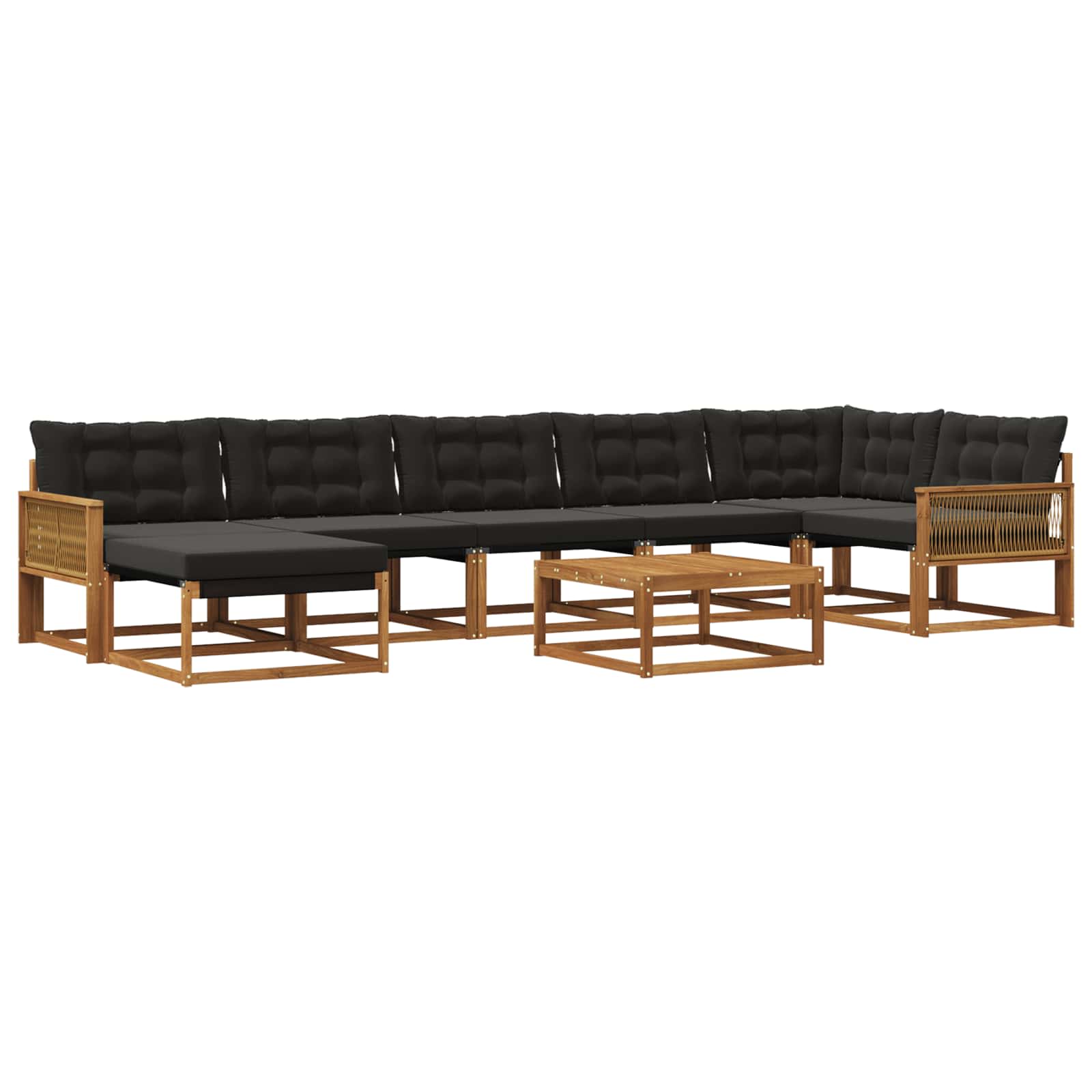 Set vanjskih sofa 8 kom. Prirodna i crna Čvrsto drvo akacije