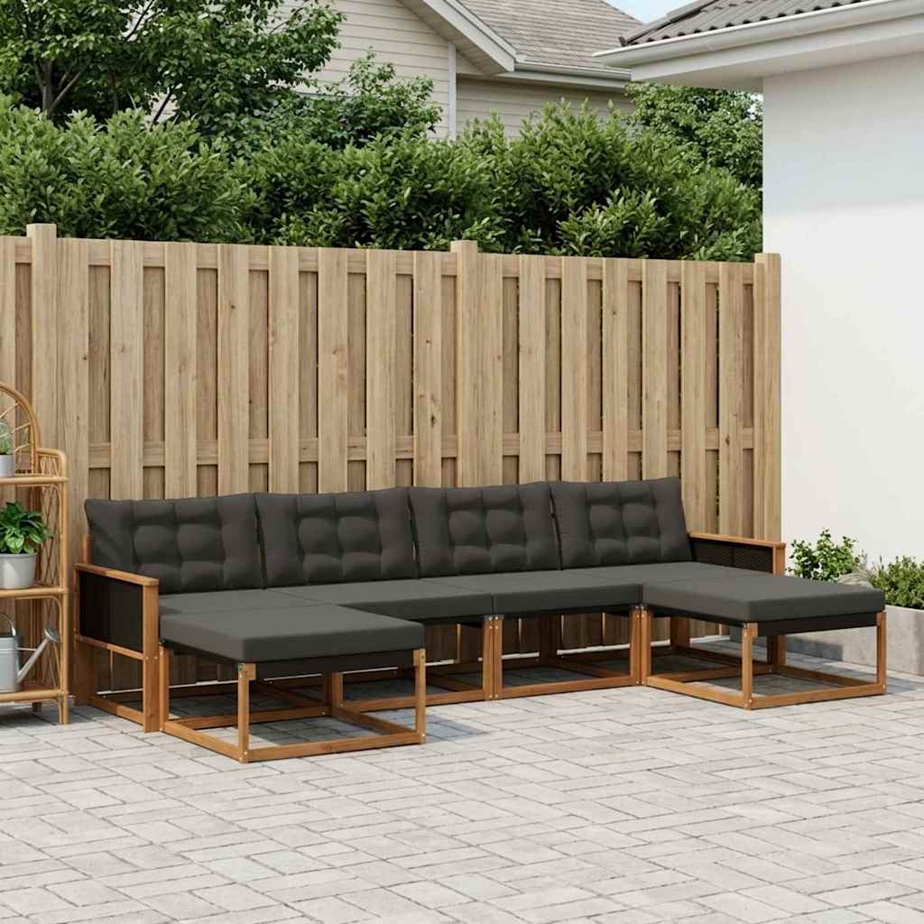 Set vanjskih sofa 6 kom. Prirodna i crna
