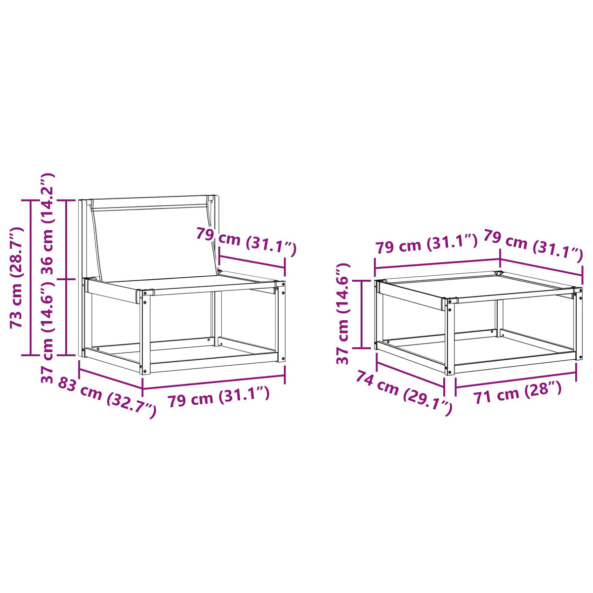 Set vanjskih sofa 6 kom. Prirodna i crna