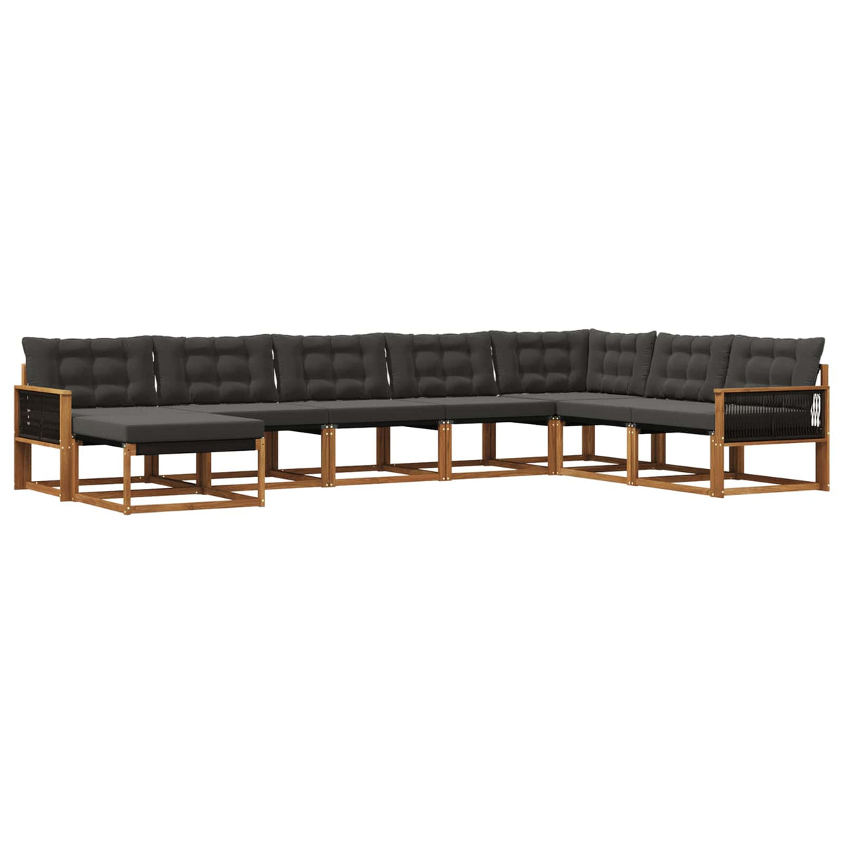 Set vanjskih sofa 8 kom. Prirodna i crna Čvrsto drvo akacije