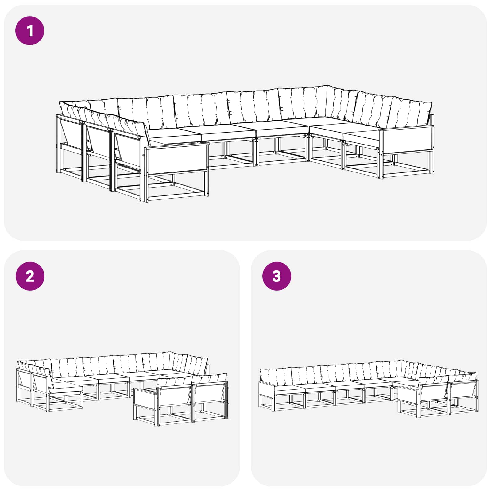 Set vanjskih sofa s jastukom 9 pcs Prirodna i svjetlosiva