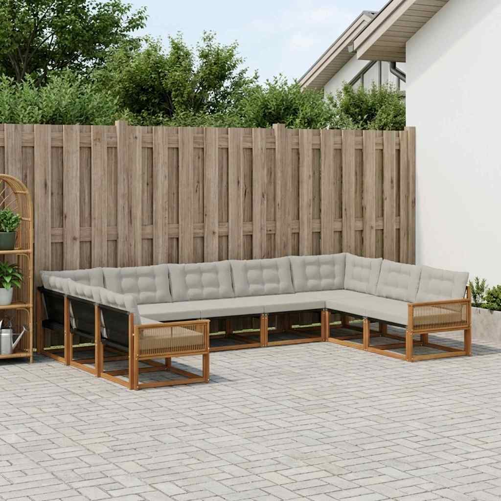 Set vanjskih sofa s jastukom 9 pcs Prirodna i svjetlosiva