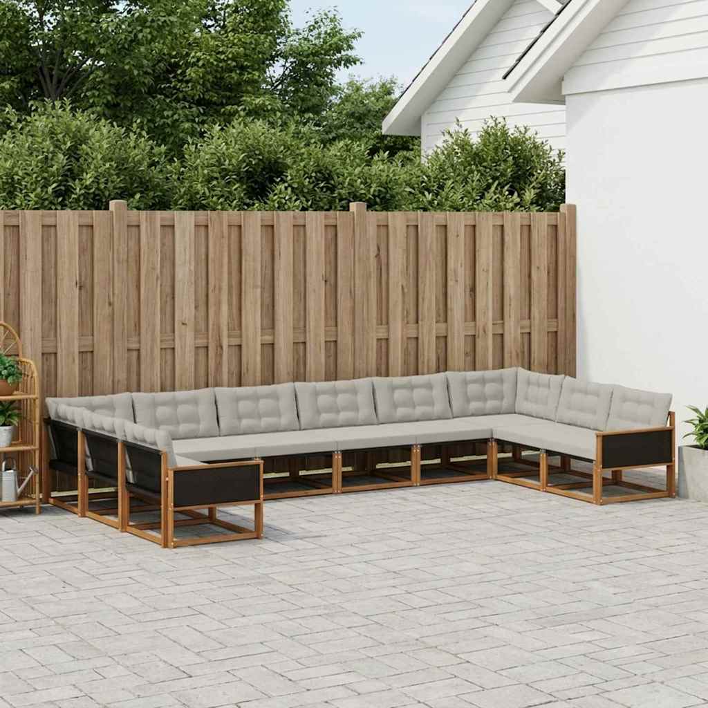 Set vanjskih sofa s jastukom 10 pcs Prirodna i svjetlosiva