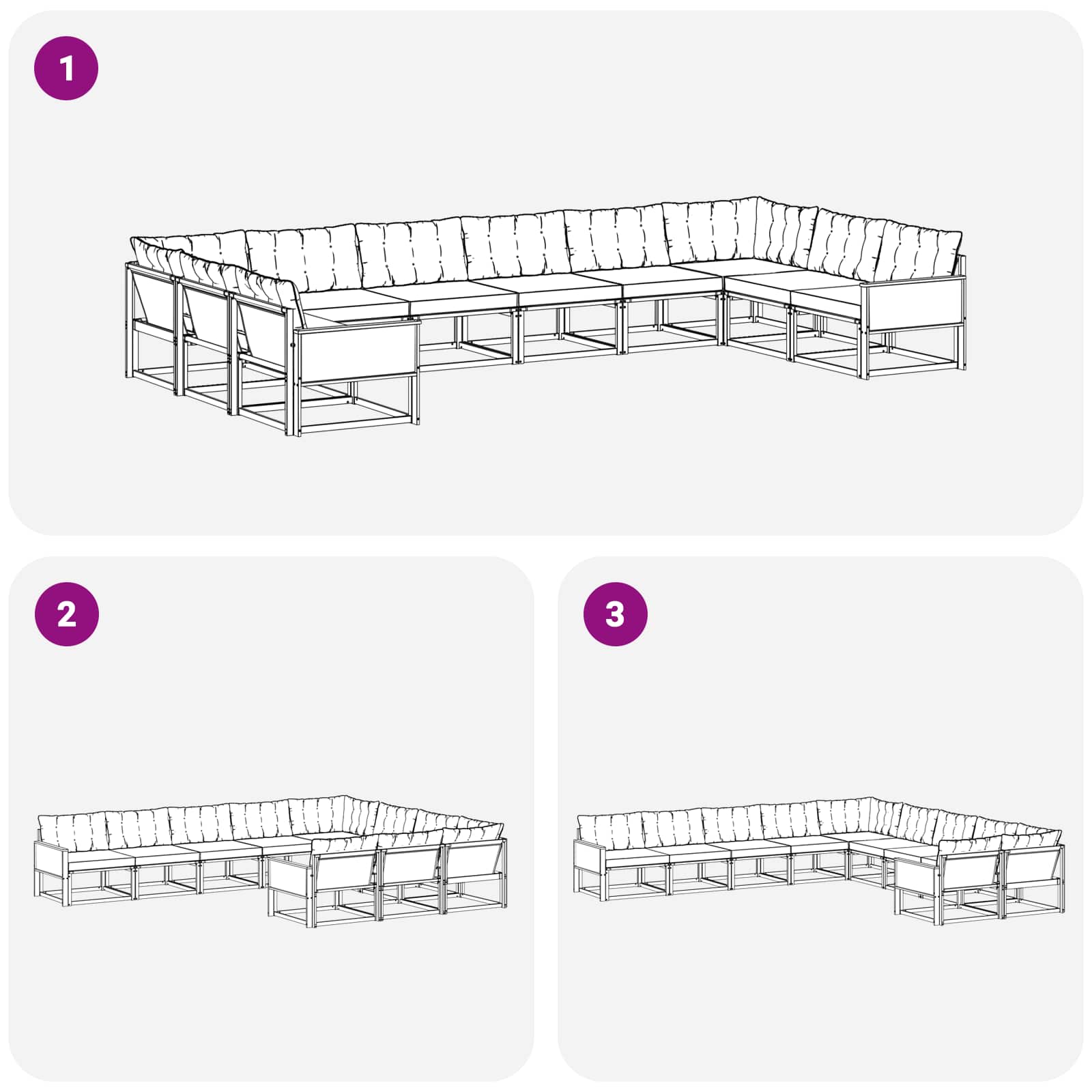 Set vanjskih sofa s jastukom 10 pcs Prirodna i svjetlosiva