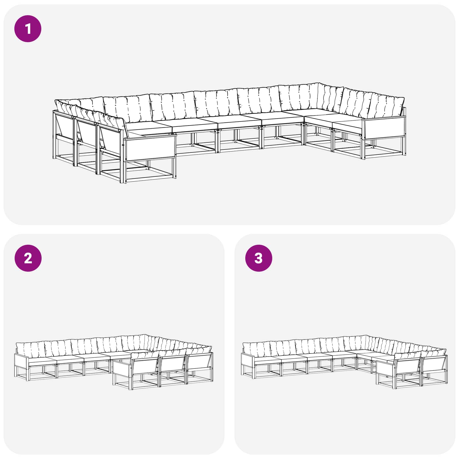 Set vanjskih sofa s jastukom 10 pcs Prirodna i svjetlosiva