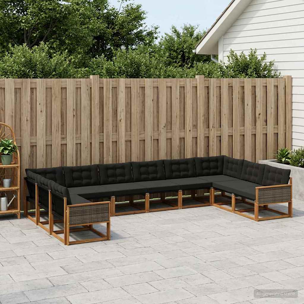 Set vanjskih sofa s jastukom 11 pcs Prirodna i crna
