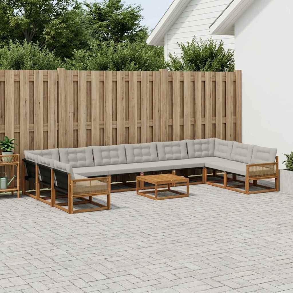 Set vanjskih sofa s jastukom 11 pcs Prirodna i svjetlosiva