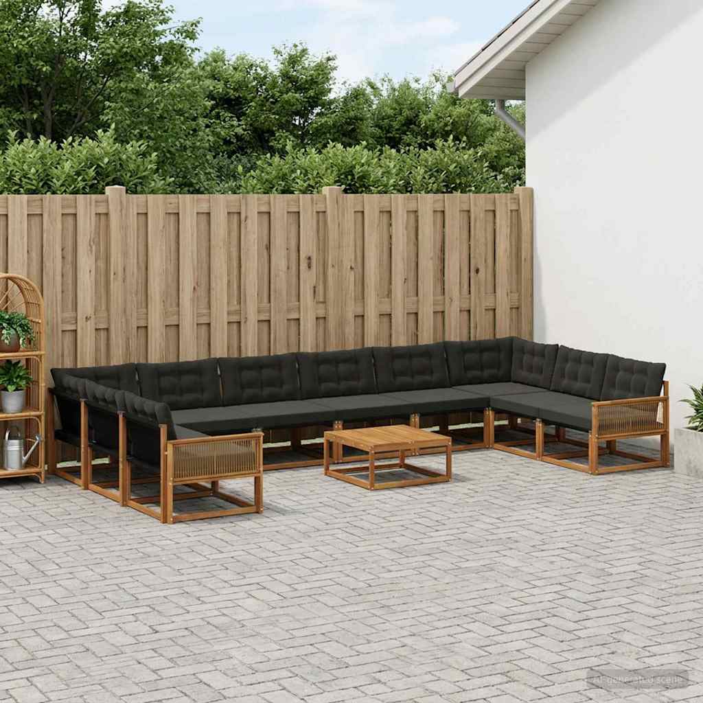 Set vanjskih sofa s jastukom 11 pcs Prirodna i crna
