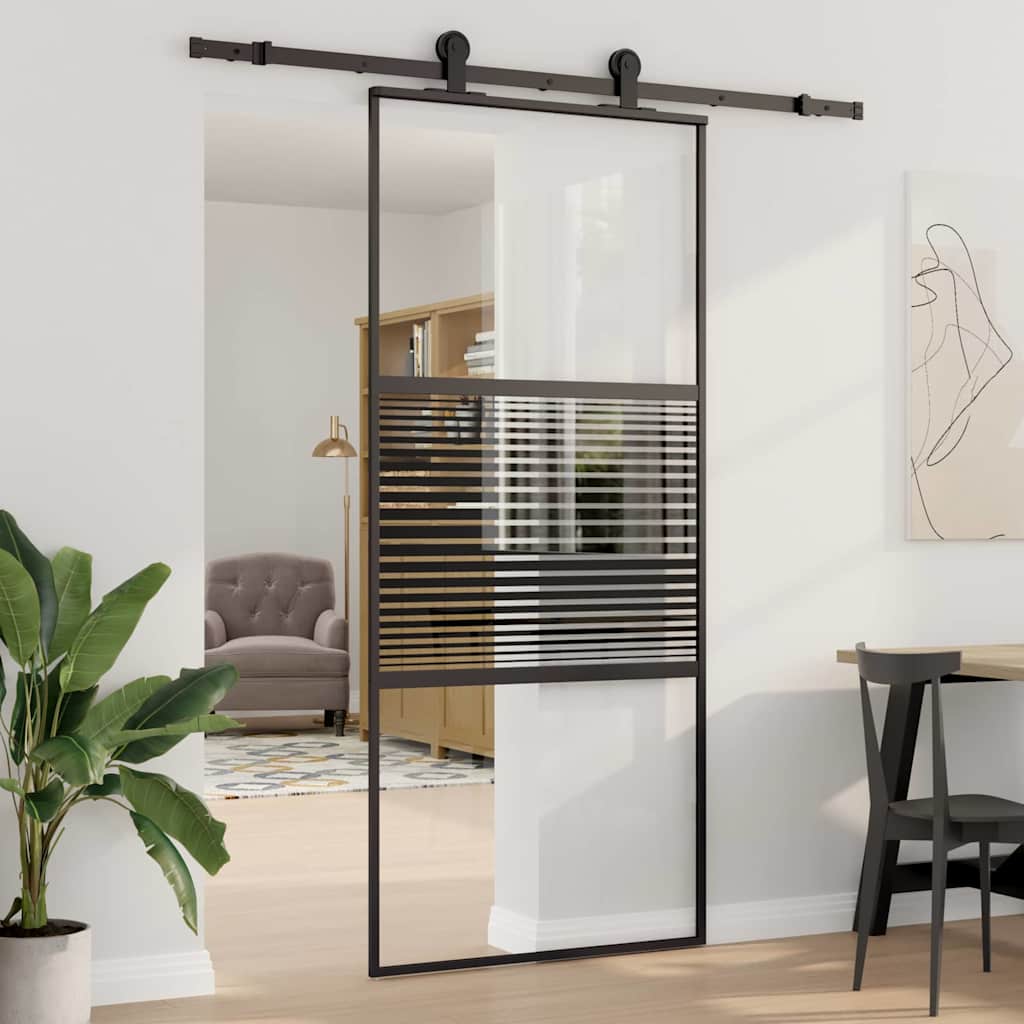 Staklena vrata Prugasti Crna 90 x 2 x 205 cm Aluminij
