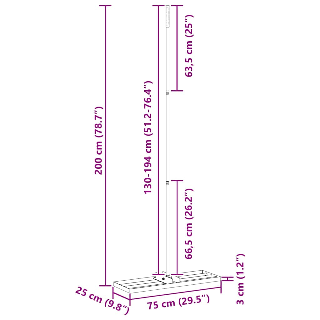 Vrtna grablja Crna 75 x 25 x 200 cm Čelik s prahom premazan