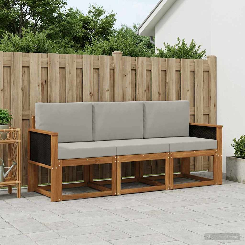 Set vanjskih sofa s jastukom 3 pcs Prirodna i svjetlosiva