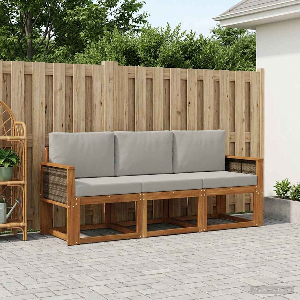 Set vanjskih sofa s jastukom 3 pcs Prirodna i svjetlosiva