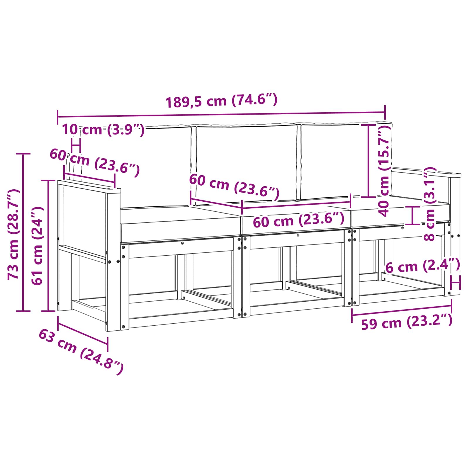 Set vanjskih sofa s jastukom 3 pcs Prirodna i krem Poliester