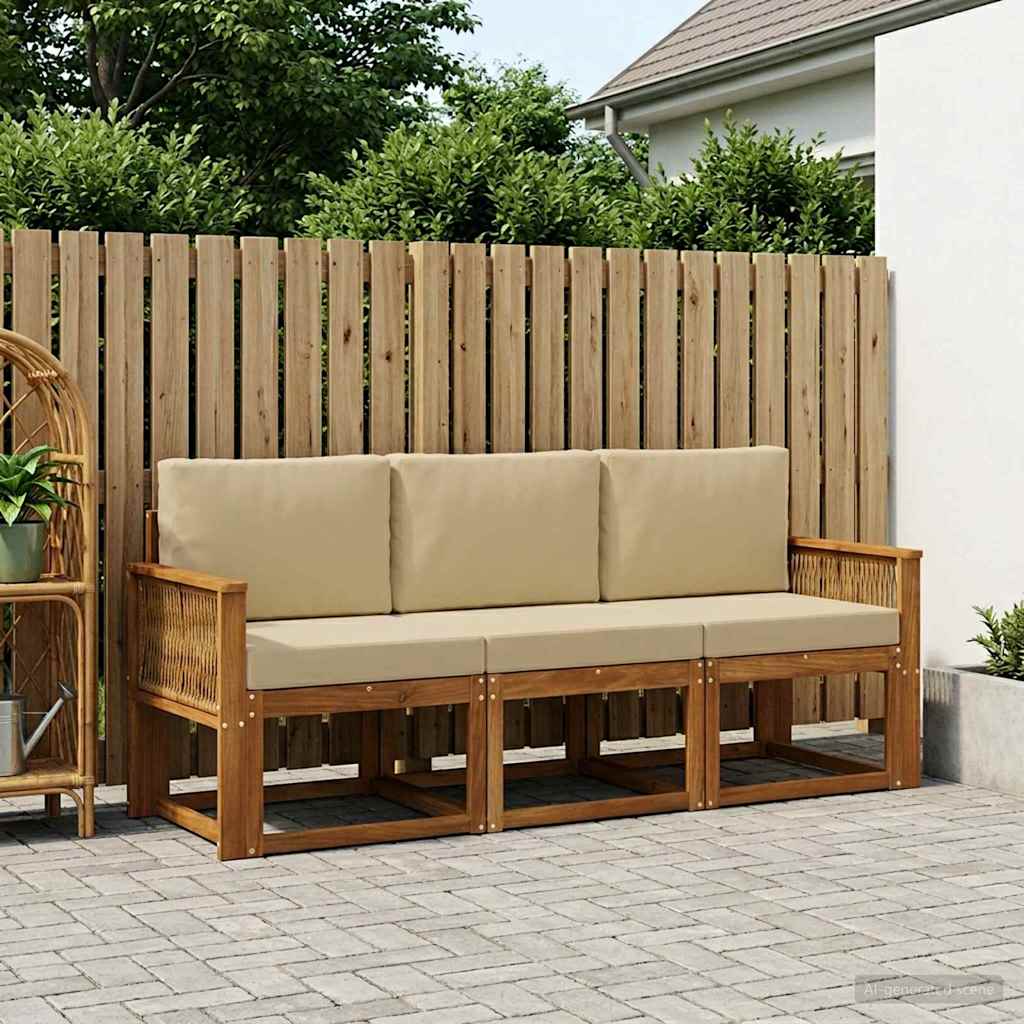 Set vanjskih sofa s jastukom 3 pcs Prirodna i bež Poliester