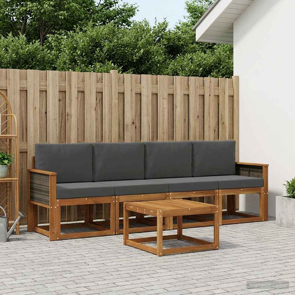 Set vanjskih sofa 4 kom. Prirodna i antracit Smeđa 59 x 59 x 37 cm