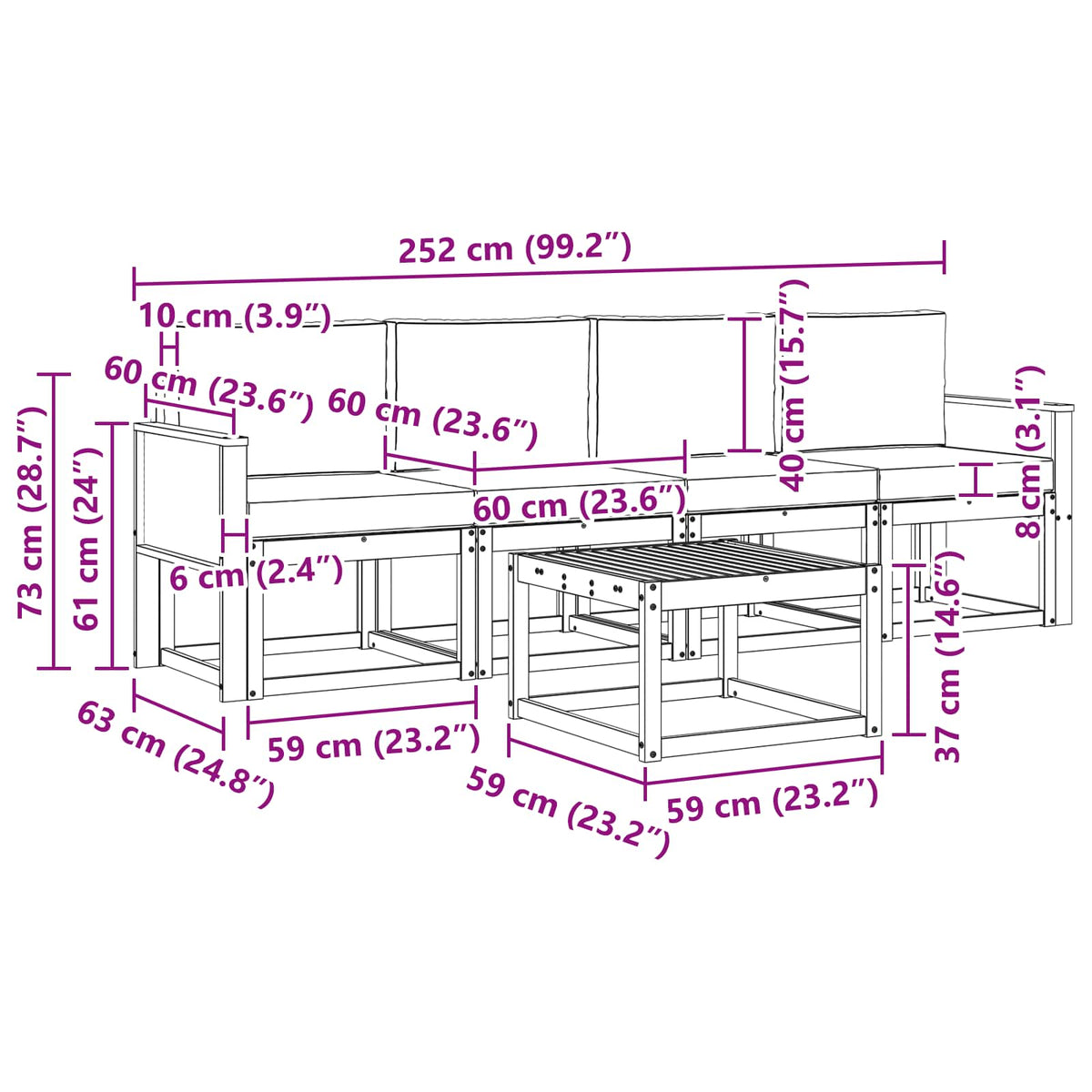 Set vanjskih sofa 4 kom. Prirodna i antracit Smeđa 59 x 59 x 37 cm