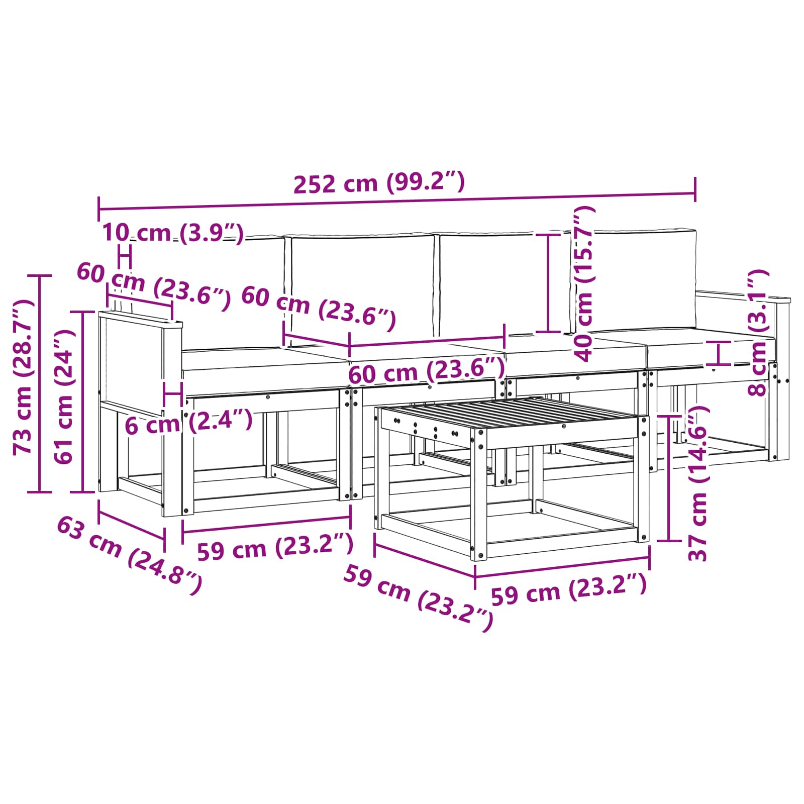 Set vanjskih sofa 5 pcs Prirodna i antracit Poliester