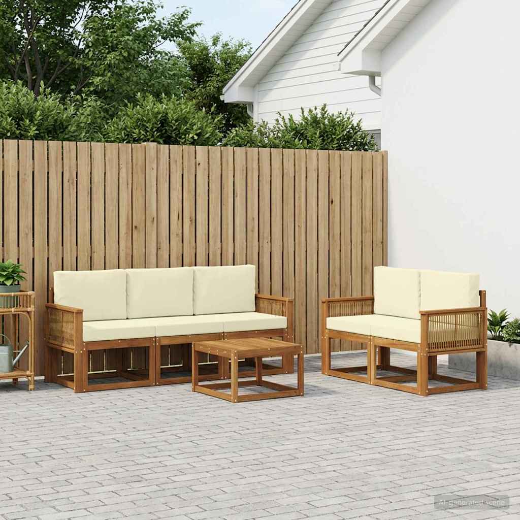 Set vanjskih sofa s jastukom 6 pcs Prirodna i krem Poliester