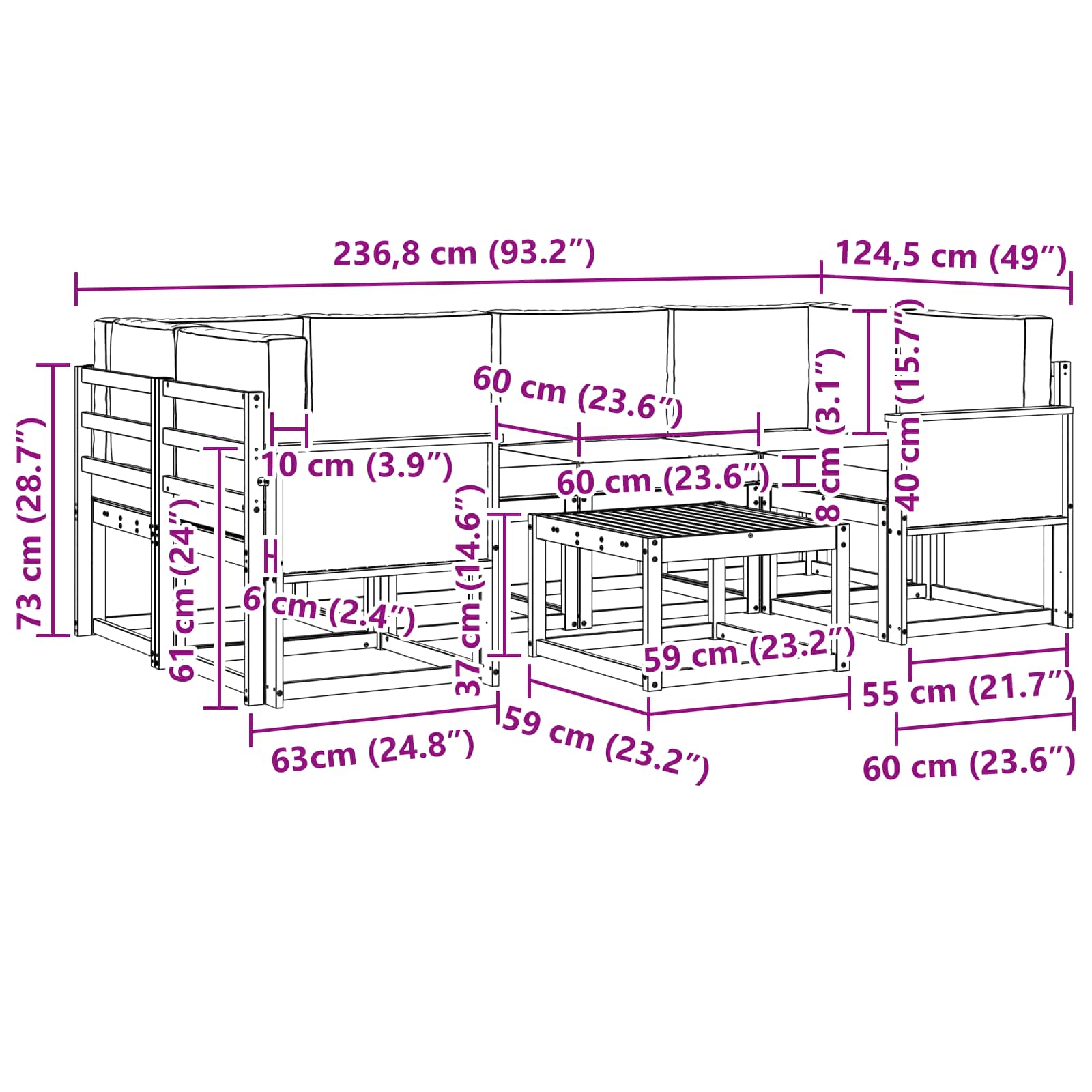 Set vanjskih sofa 7 pcs Prirodna i antracit Poliester