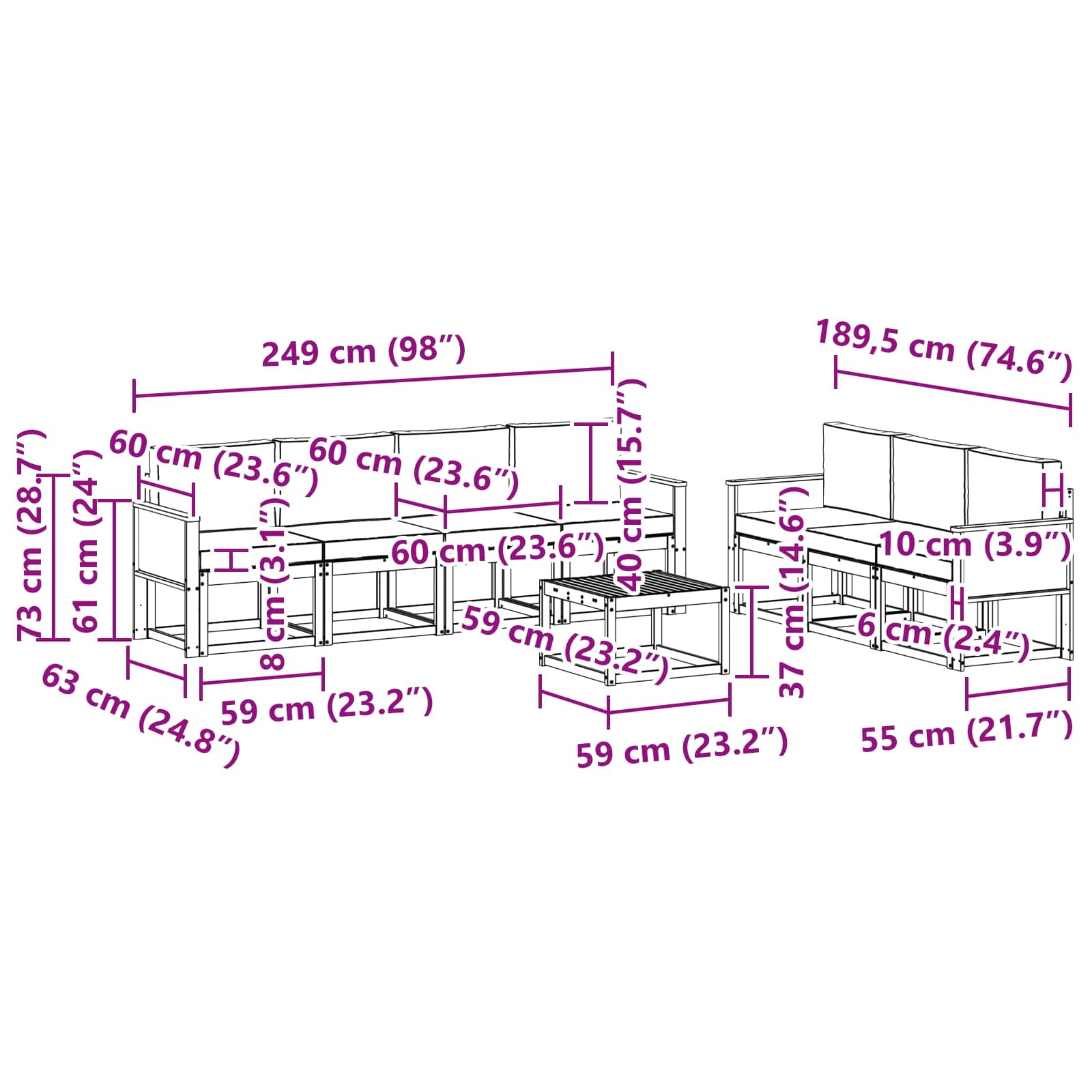 Set vanjskih sofa 7 kom. Prirodna i antracit