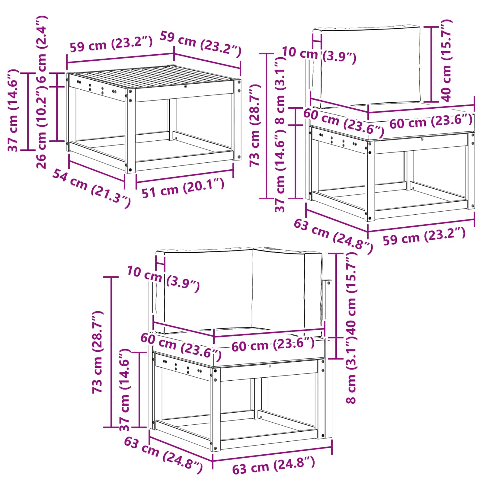 Set vanjskih sofa s jastukom 6 pcs